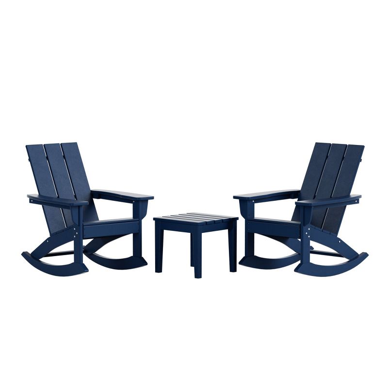 WestinTrends 3 Piece Set Outdoor Modern Rocking Chairs with Square Side Table, Navy Blue