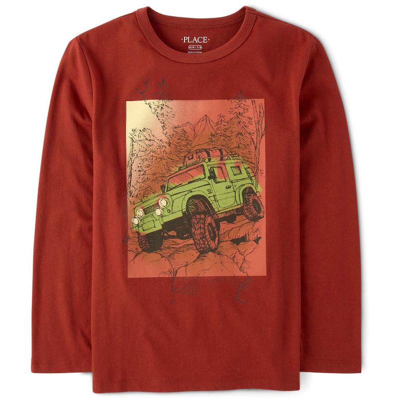The Children's Place Boys Long Sleeve Rock Crawler Truck Graphic Tee Red M (7/8)