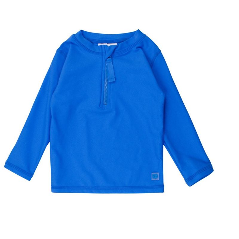 RuggedButts Boys UPF50+ Sun Protected Zipper Long Sleeve Rash Guard - Sonic Blue, 6-12m