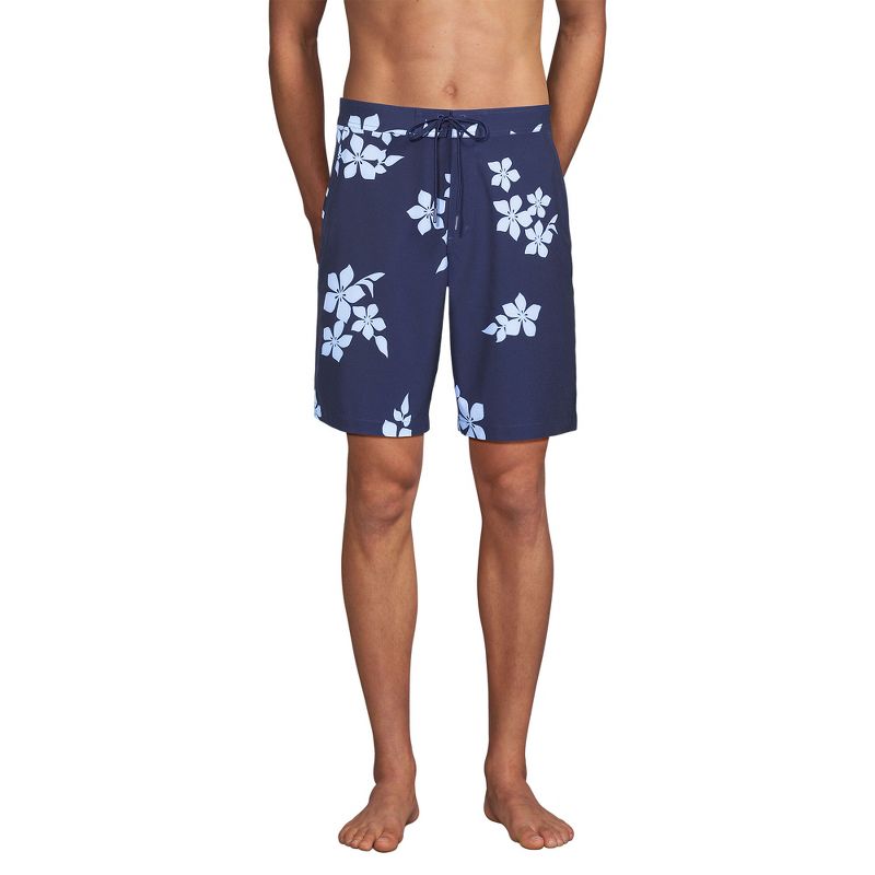 Lands' End Men's 9" Quick Dry Board Shorts - 36 - Navy/Dusty Blue Phlox Floral