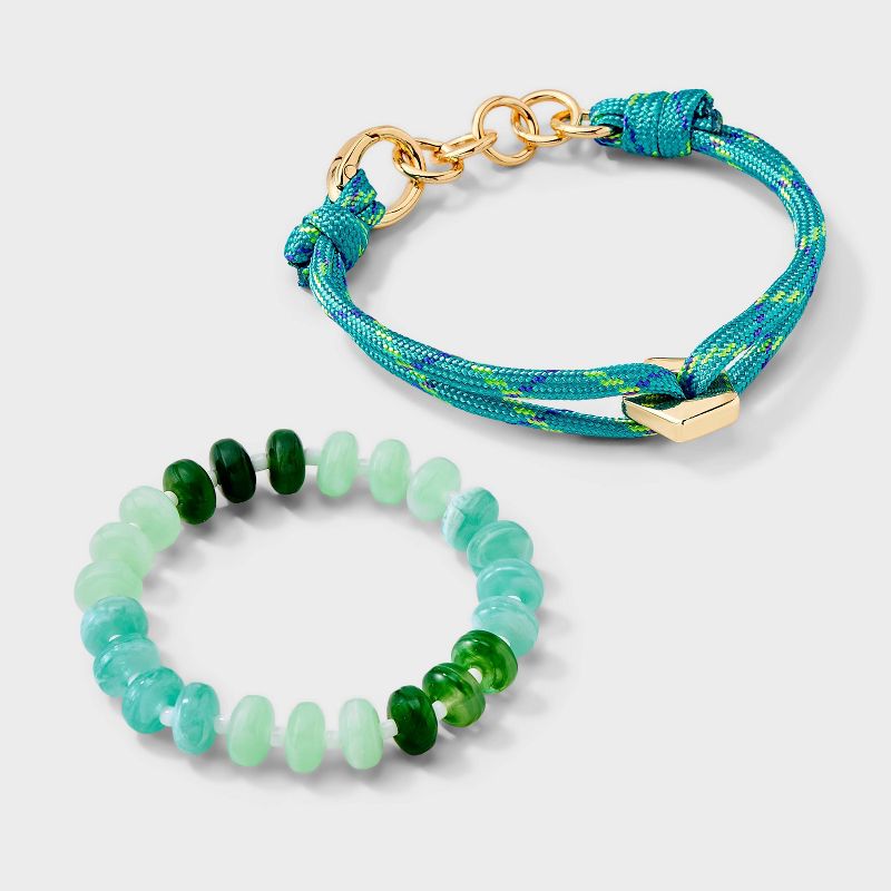 Beaded Corded Stretch Bracelet 2pc Set - Universal Thread™ Gold/Blue