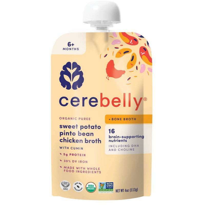 Cerebelly Bone Broth Sweet Potato Pinto Bean Chicken Broth Baby Meals Pouch - 4oz