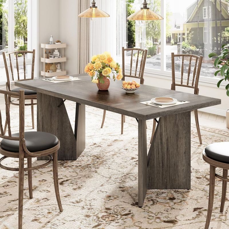 Dining Room Table 6, 70.9'' Rectangular Kitchen Table Dining Room Furniture with Sturdy Frame, Thickened Long Tabledesk and Dinner Desk(Grey)