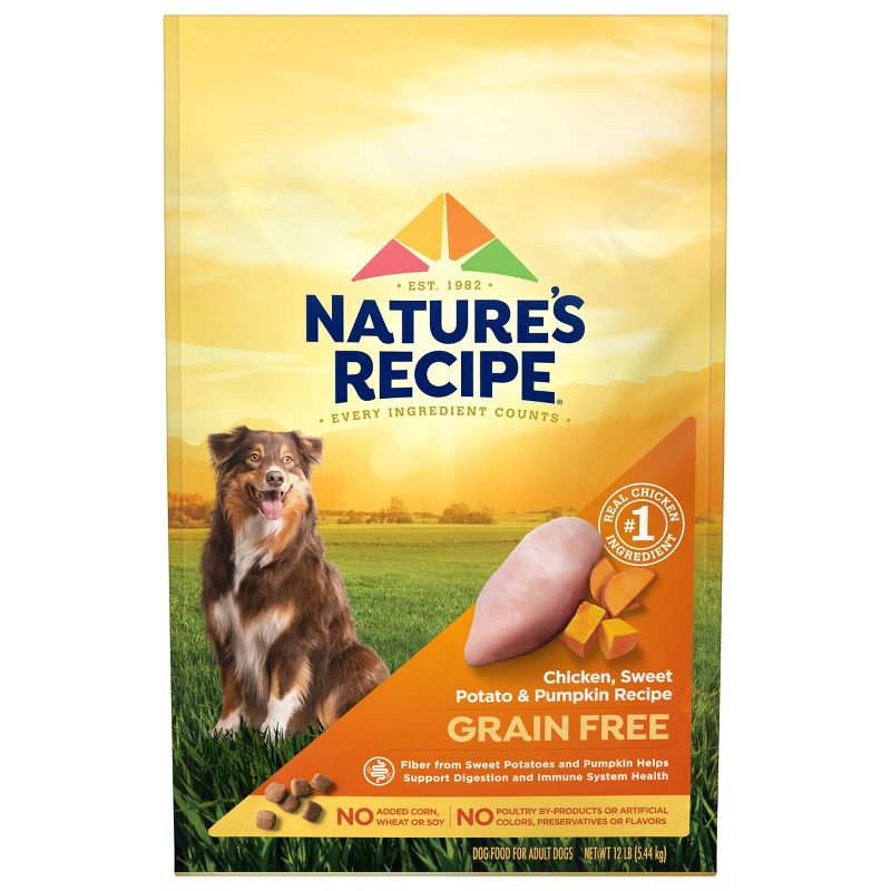 Nature's Recipe Grain Free Chicken, Sweet Potato & Pumpkin Recipe Adult Dry Dog Food - 12lbs