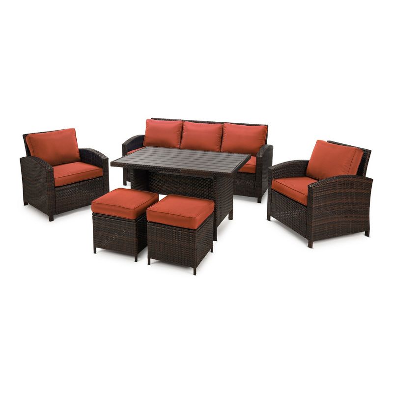 6 Piece Outdoor Patio Furniture Set with Cushions and Coffee Table Orange