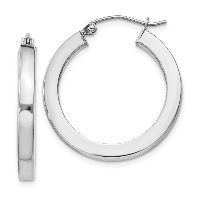 Black Bow Jewelry 3.25mm, Sterling Silver, Hollow Square Hoops - 25mm (1 Inch)