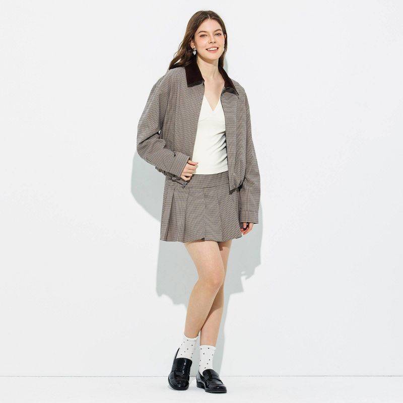 Women's Contrast Collar Bomber Jacket - Wild Fable™ Brown Houndstooth S