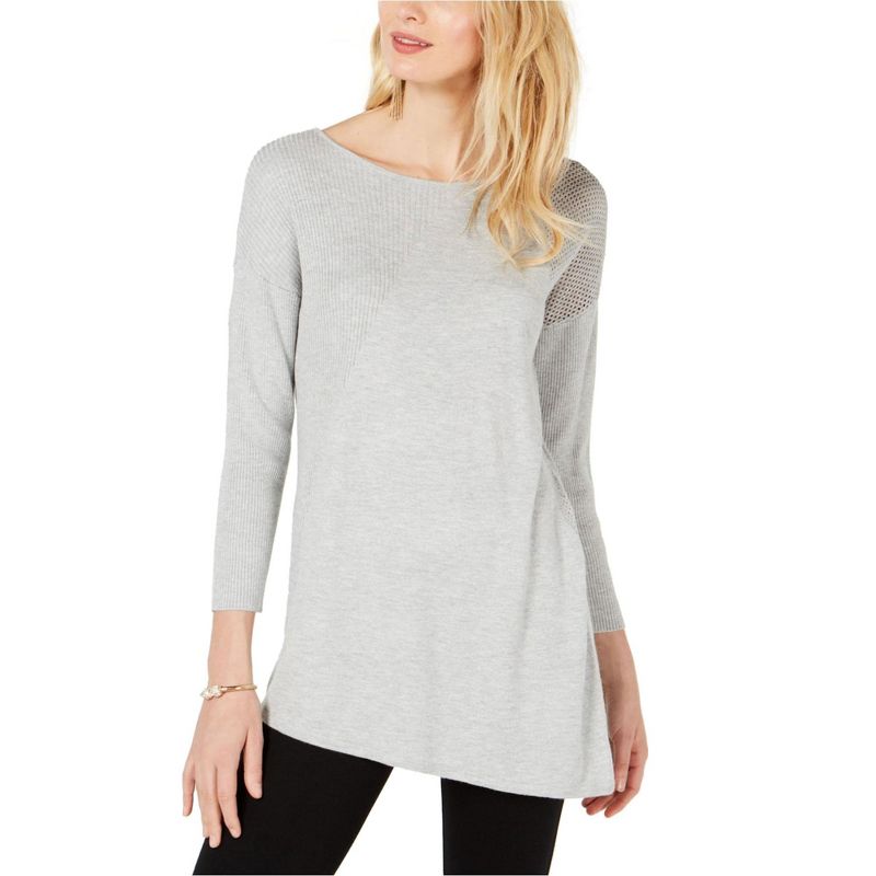 I.N.C International Concepts Womens Mixed-Knit Pullover Sweater, gray, X-Large