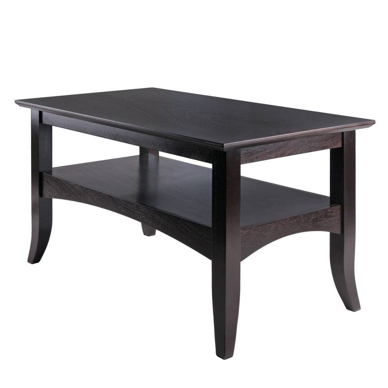 Camden Coffee Table Coffee - Winsome: Traditional Dark Brown Wood Composite, Storage Shelf, Flared Legs, Living Room Furniture