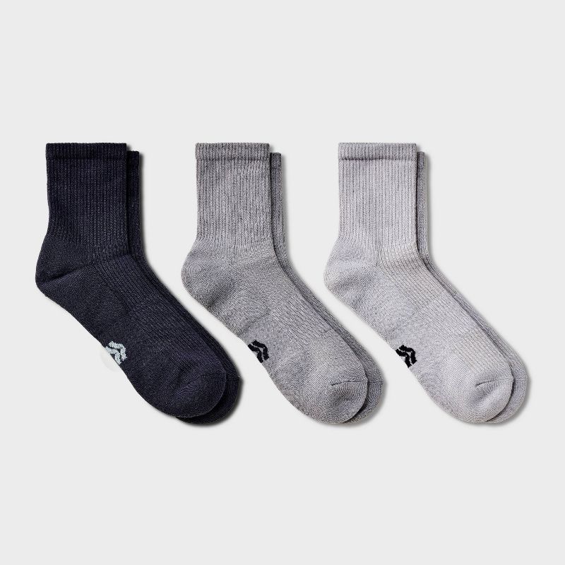 Men's 3pk Quarter Crew Socks - All In Motion™ Gray 6-12: Knit, Flat Seams, Midweight Fabric