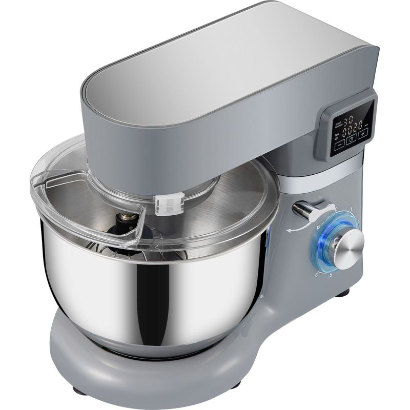 VEVOR Stand Mixer, 660W Electric Dough Mixer with 6 Speeds LCD Screen Timing, Tilt-Head Food Mixer with 5.8 Qt Stainless Steel Bowl, Gray