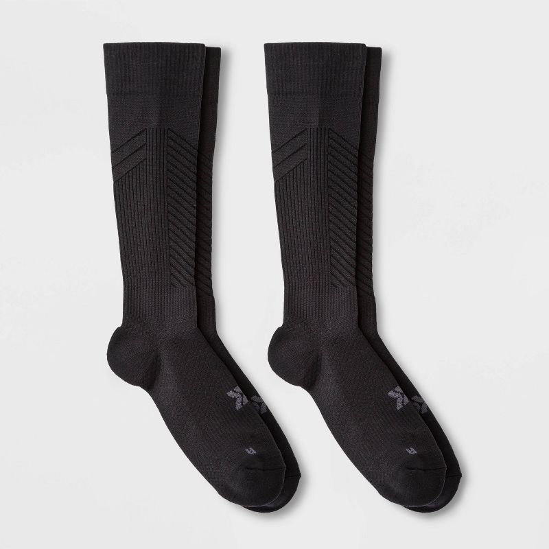 Men's Compression Over The Calf Socks 2pk - All In Motion™ Black 6-12: Arch Support, Cushioned Heel & Toe