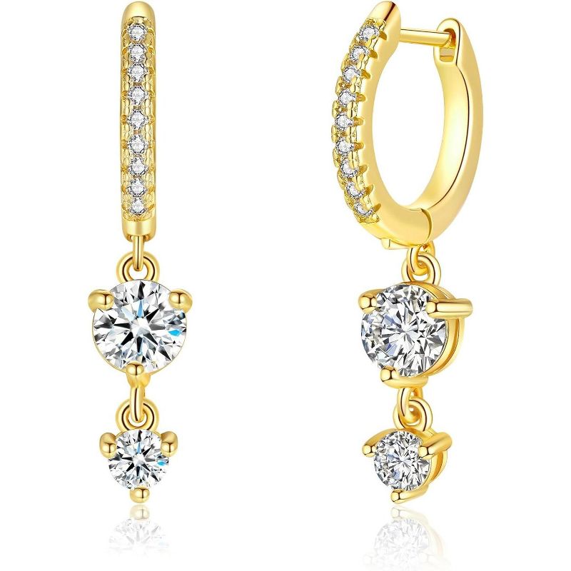 Gold Plated Small Huggie Hoop Earrings for Women, 3-Pair Stackable Set with Jackets, Dainty Holiday Jewelry Gift Clear One Size