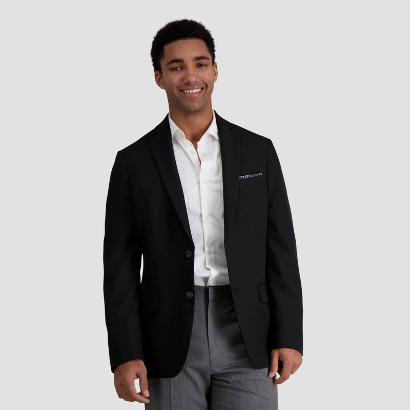 Haggar H26 Men's Flex Series Slim Fit Blazer - Black 34: Midweight Knit, Notched Collar, Side Vent, 5 Pockets, Machine Washable