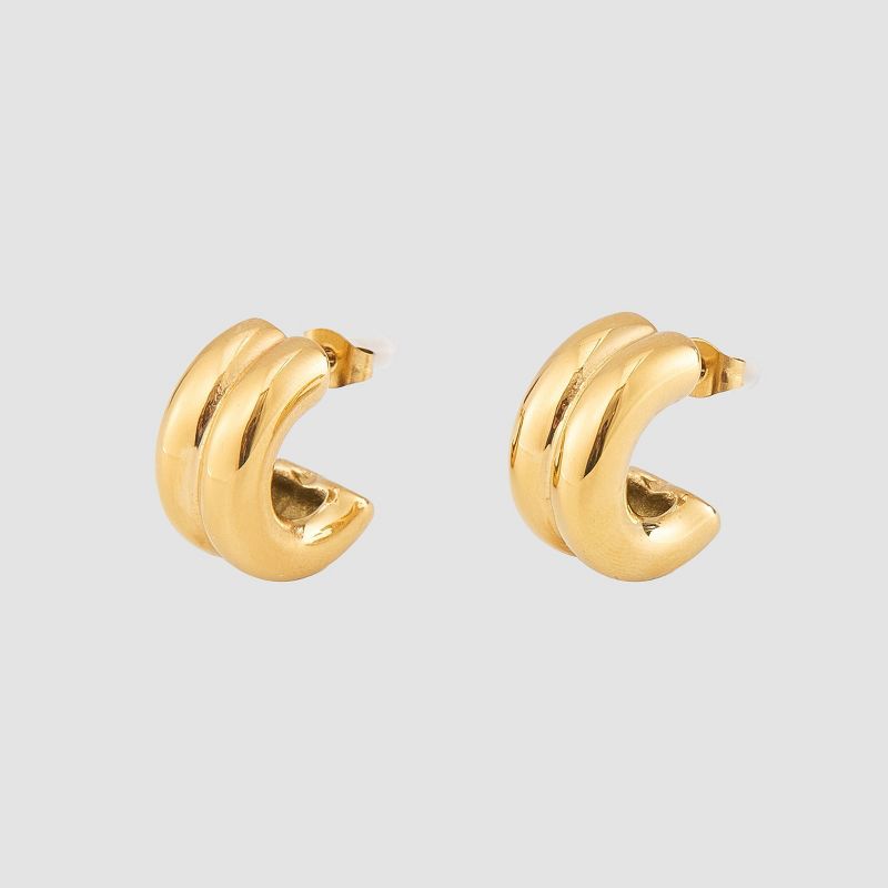 Post Double Water Resistant Metallic Hoop Earrings - A New Day™ Gold
