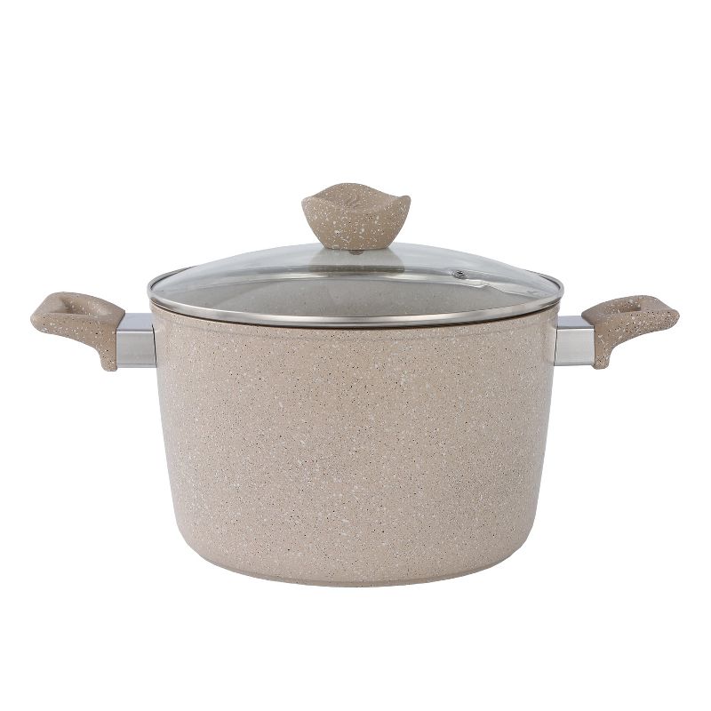 Lorren Home Trends Granite-Style Cooking Pot with Glass Lid, Beige Speckled, 5 Quart, Non-Stick Stock Pot for Kitchen, Stovetop