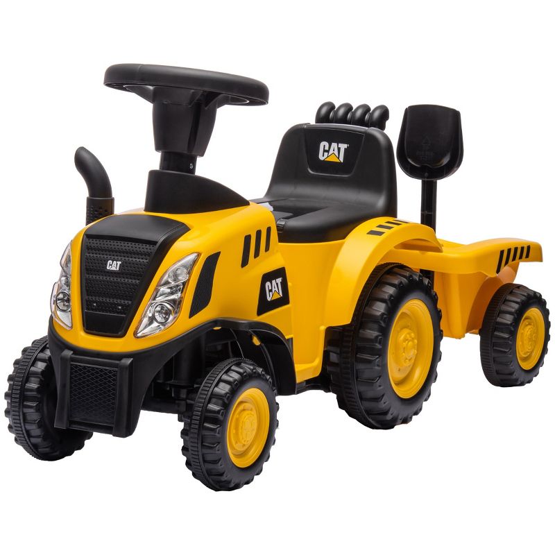 TopComfy Baby Walkers 2 in 1 Ride on Tractor, Caterpillar Licensed Ride on Excavator with Shovel Detachable Trailer, Yellow, 23.8"*12.6"*11"