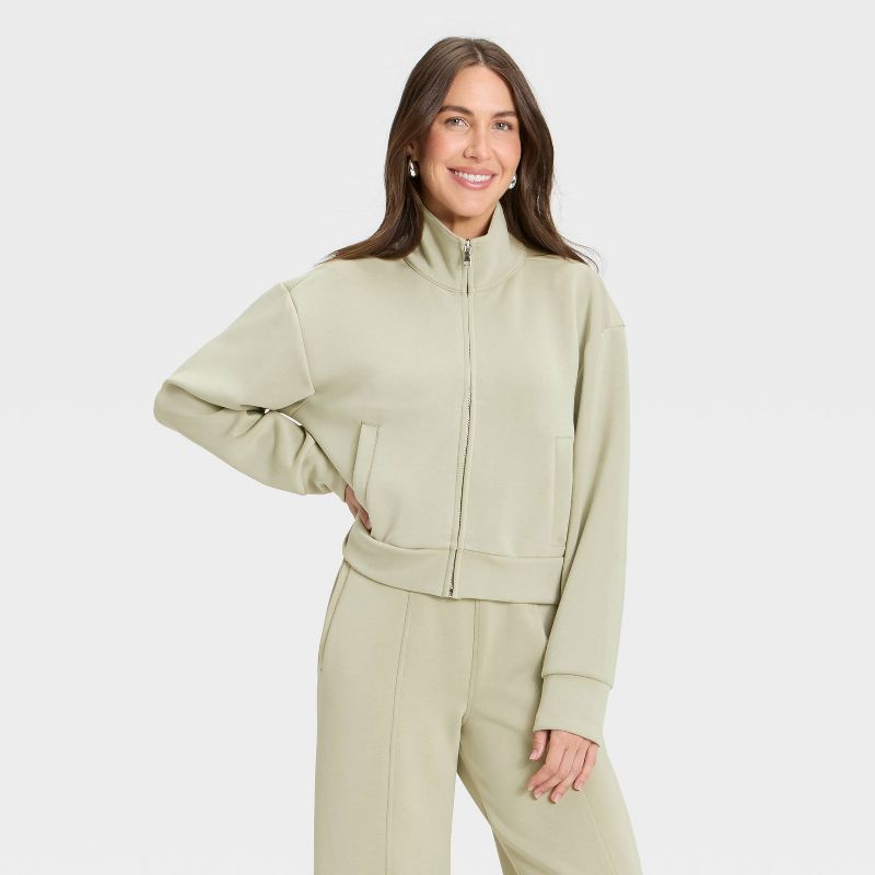 Women's Sandwash Zip-Up - A New Day™ Light Green M