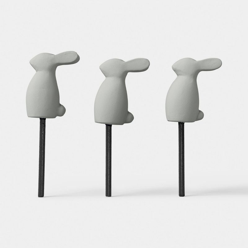 Cement 3pc Rabbit Decorative Garden Stakes Gray - Threshold™