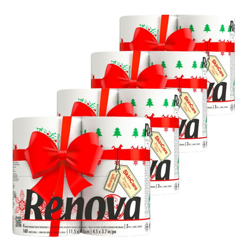 Roll-Lux Christmas Toilet Paper - 3 Ply - 160 Sheets per Roll - Festive and Fun Bathroom Essential for the Holidays 16 Rolls