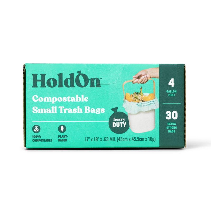 HoldOn Bags Compostable Small Space Trash Bags - 4gal/30ct