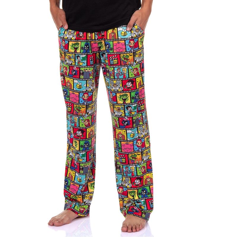 DC Comics Teen Titans Go! Mens' Pajama Pants Characters Film Strip Lounge Sleep Bottom Sleepwear Loungewear (L)