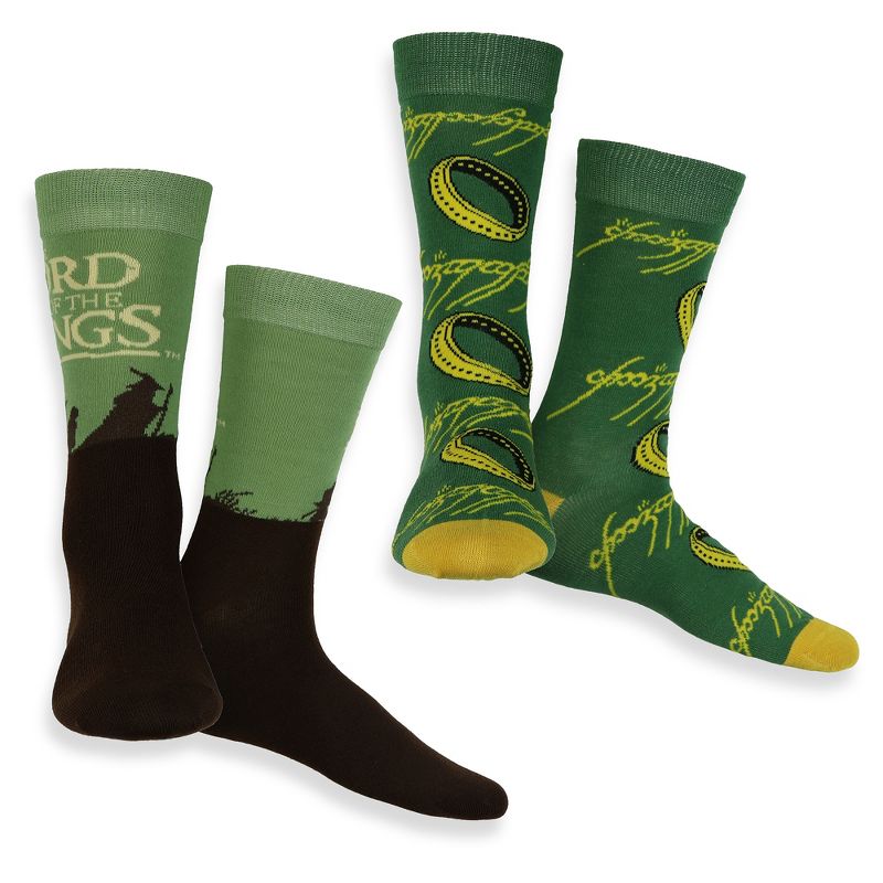Lord Of The Rings Socks Men's Ring Adventure Design Adult Mid Calf Crew Socks 2 Pair Multicolored