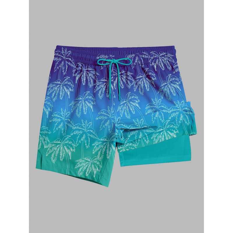 Coolmee Mens Swim Trunks with Compression Liner 2 in 1 Board Shorts Quick Dry Swimming Trunks with Pockets XL Blue Green
