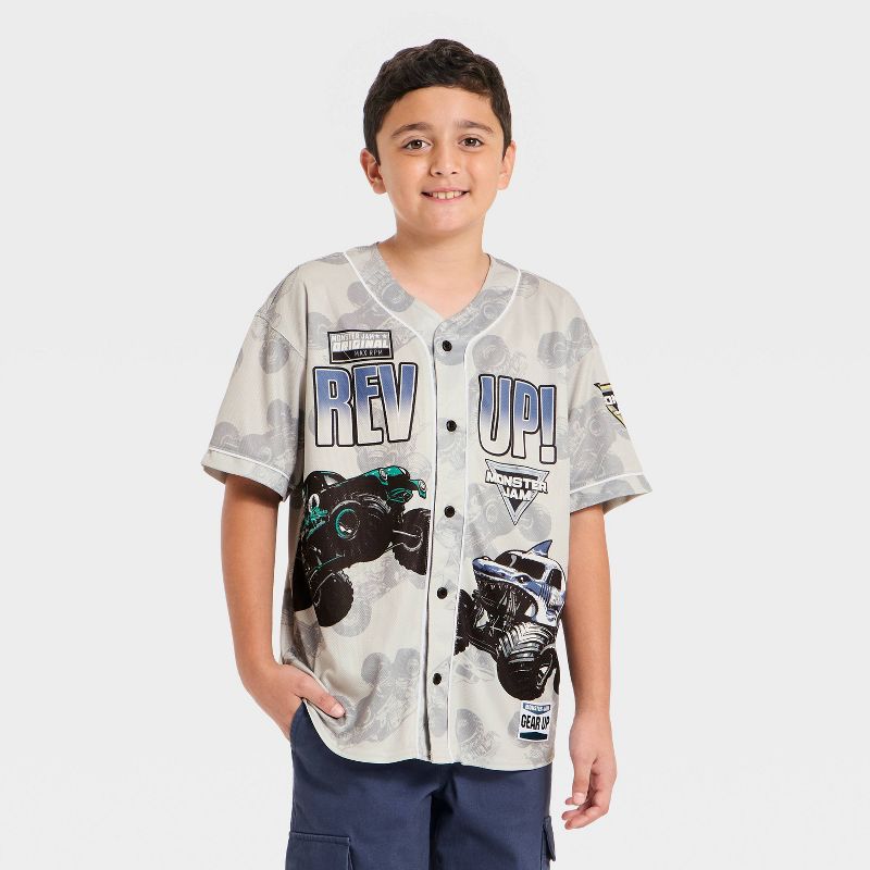Boys' Monster Jam Baseball Jersey - Gray XS