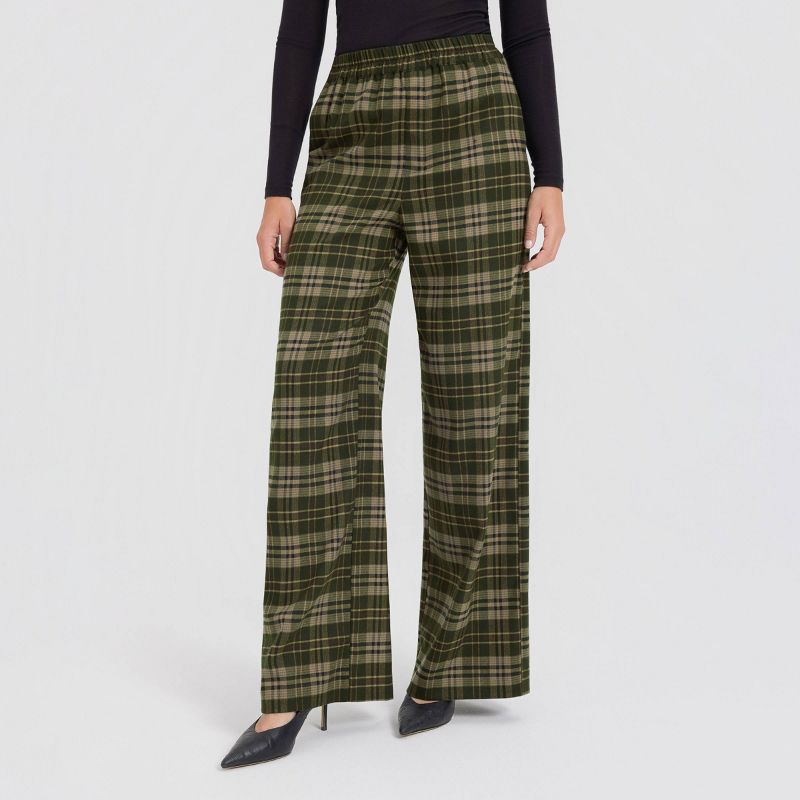 Women's Mid-Rise Wide Leg Suit Pants - A New Day™ Green Plaid S