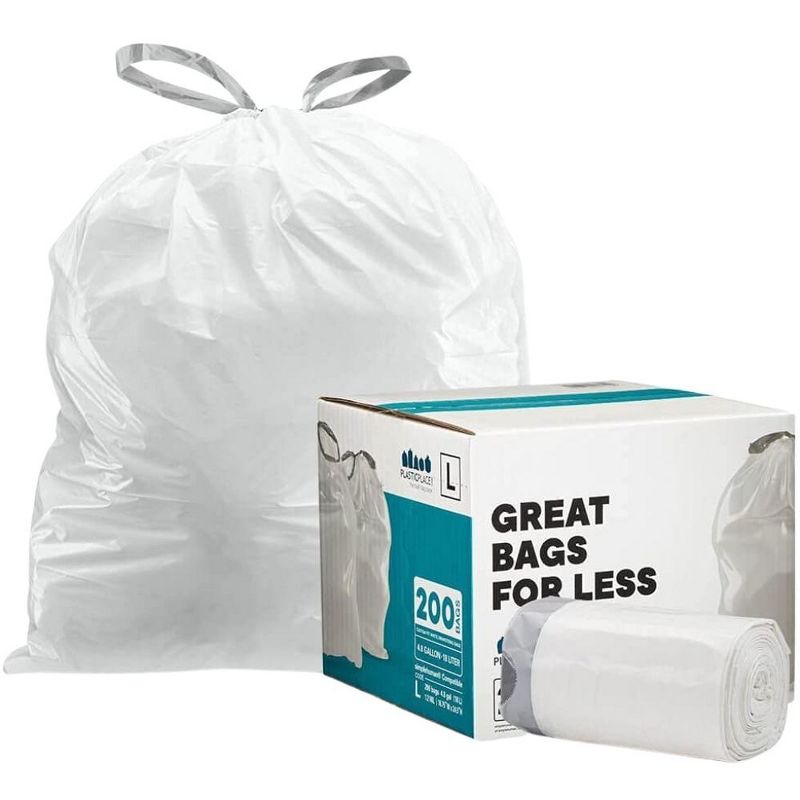 Plasticplace Trash Bags Compatible with simplehuman Code L, 4.8 Gallon, 16.5" x 24.5'' (200 Count)