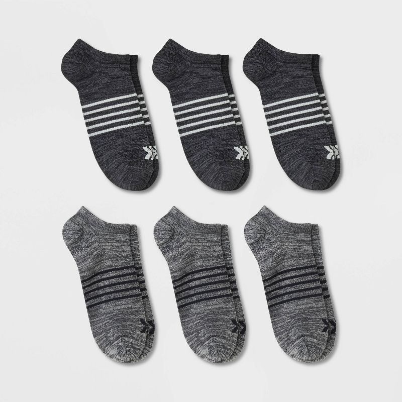 Men's Striped Light Weight Random Feed Socks 6pk - All In Motion™ Gray/Black 6-12: Knit, Arch Support