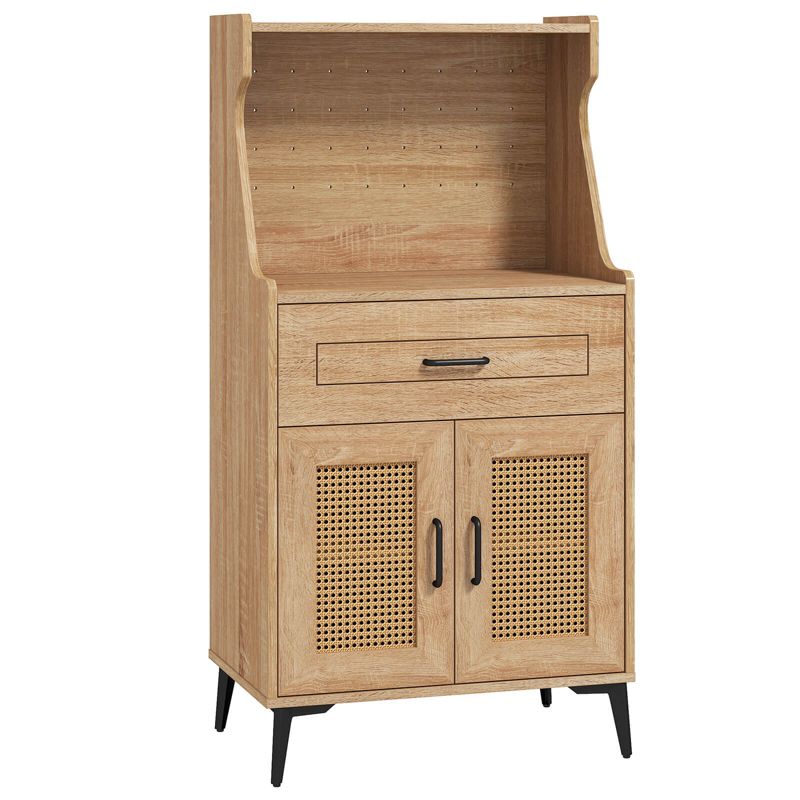 Costway 45.5" Kitchen Pantry Cabinet Rattan Buffet Sideboard with Hutch DIY Pegboard Adjustable Shelves Metal Legs