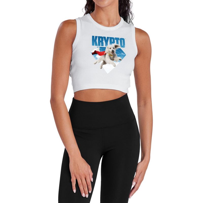 Women's Superman 2025 Krypto Jump Sleeveless Crop Top Tank, White, X Large