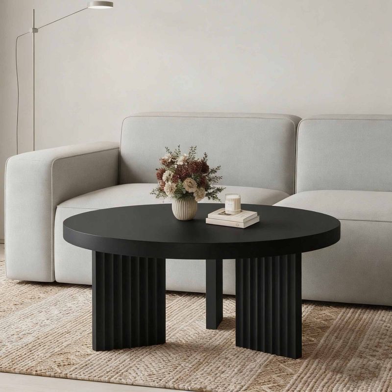 Round Coffee Table, 33.5" Coffee Table for Living Room, Wood Center Table, Small Space, Home Office, Easy Assembly