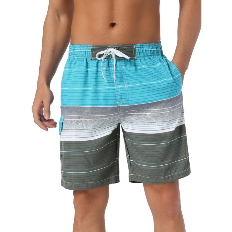 Lars Amadeus Men's Striped Printed Color Block Summer Swimming Board Shorts Blue 32