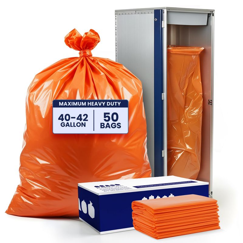 Plasticplace 42 Gallon Contractor Trash Bags, Orange (50 Count)