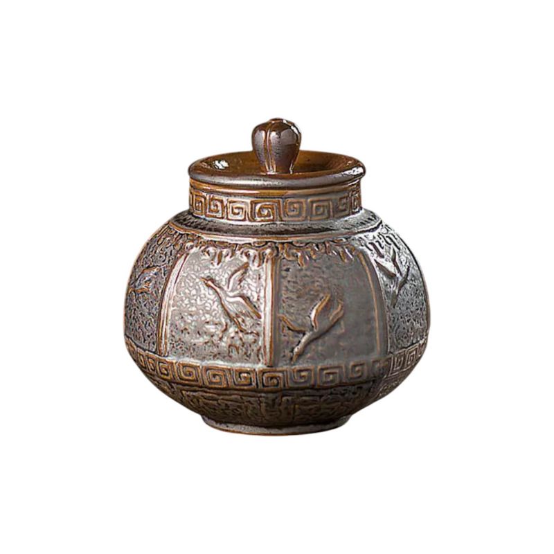 Slickblue 4.5 in Brown Ceramic Canister with Sealed Lid and Bird Design for Kitchen Storage