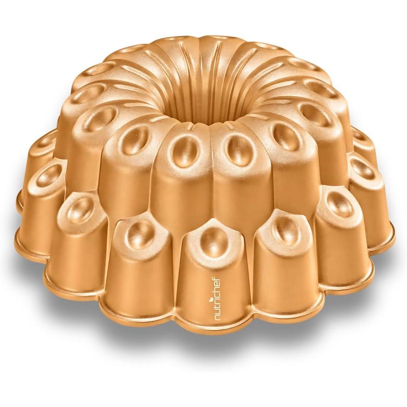 NutriChef Extra Thick Cast Aluminum Marquise Fluted Cake Pan – Non-Stick Coating, Oven Safe