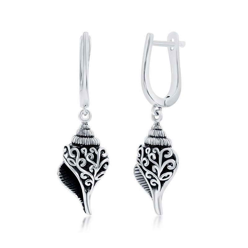 Bella Silver Sterling Silver Oxidized Seashell Dangle Earrings - Silver