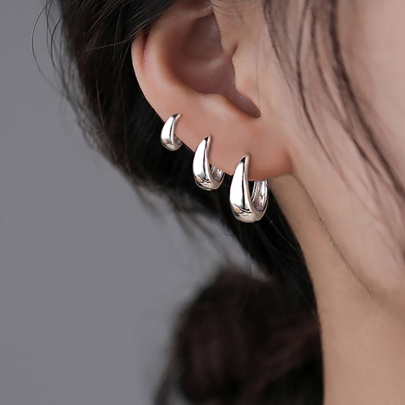 3Pairs Gold Hoop Earrings Set for Women Trendy Chunky Huggie Dainty Earring Jewelry for Women Teens Silver - 3 Pairs 0.6’‘×0.6’‘
