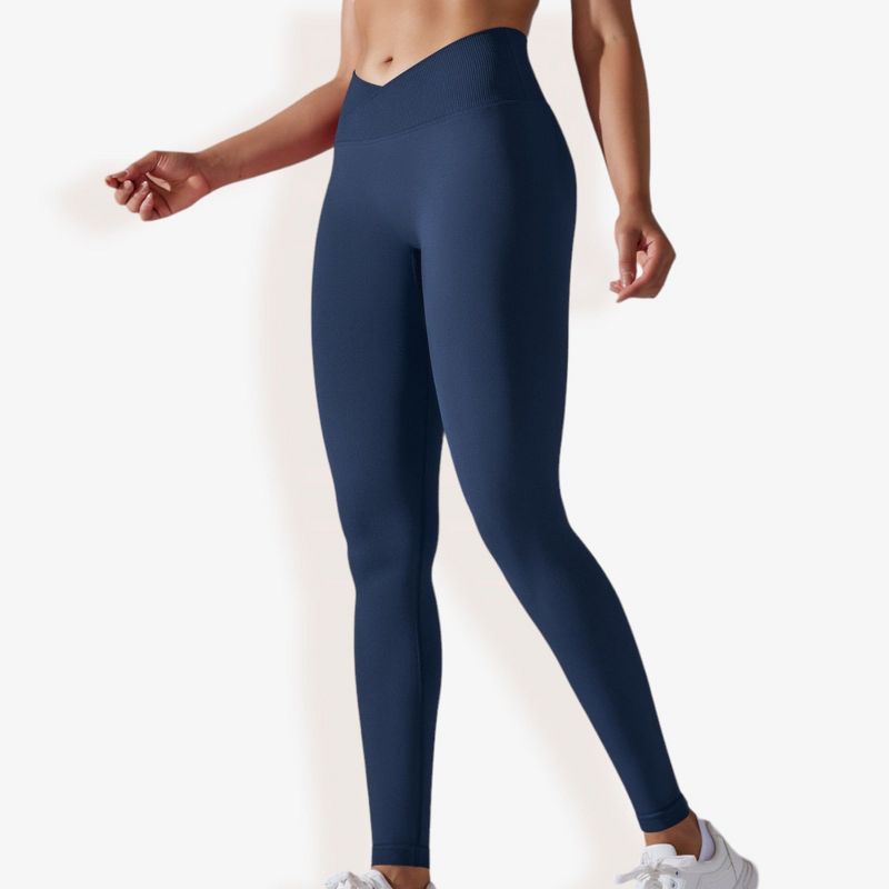 Anna-Kaci Active Women's High Waist Seamless Ribbed Full Length Leggings- Medium, Light Blue