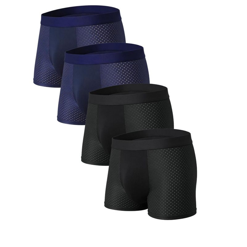 INSPIRE CHIC Men's Hollow Mesh Mid Rise Lightweight Breathable Solid Boxer Shorts 4 Packs 32 2 Black 2 Navy