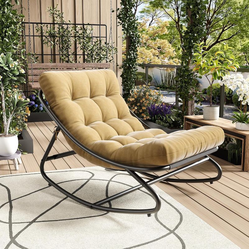 COZONY Oversized Papasan Rocking Chair, Thick Cushion 450 LBS Support Indoor Outdoor Rocking Egg Chair for Bedroom Living Room Patio Porch Garden
