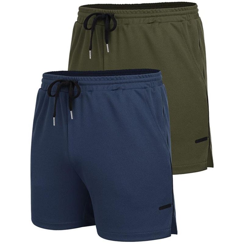 COOFANDY Men's 2 Pack Gym Workout Shorts Quick Dry Athletic Shorts 5 Inch Lightweight Sports Running Shorts with Pockets Navy Blue/Army Green M