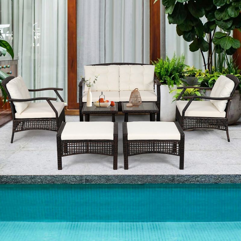 Costway 7PCS Patio Rattan Furniture Set Cushioned Sofas Loveseat Yard W/Waterproof Cover