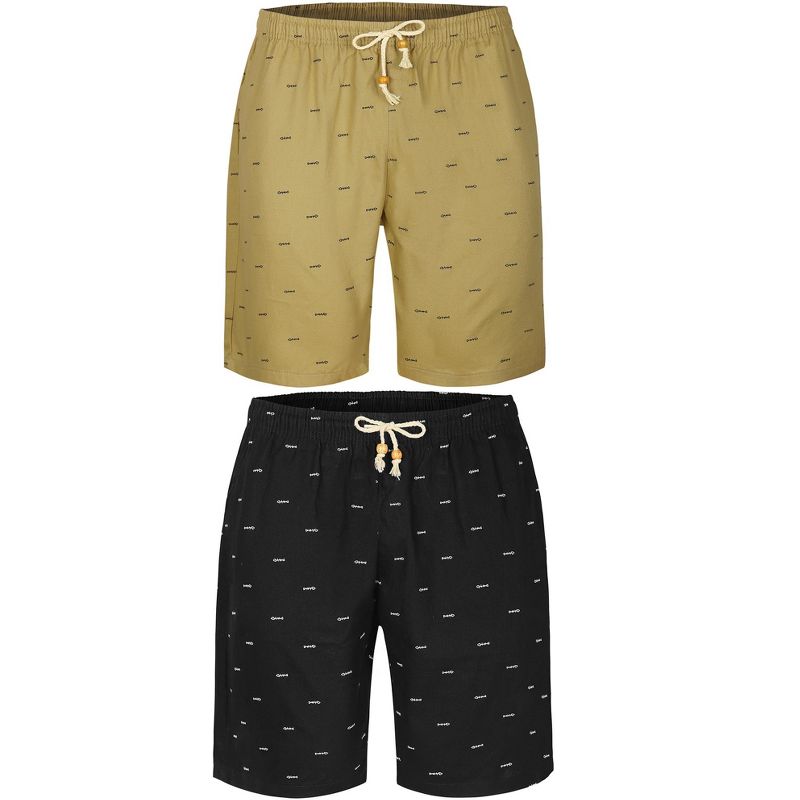 Lars Amadeus Men's Summer Vacations Elastic Waist Patterned Beach Pool Board Shorts 2 Pack Black/Khaki 34