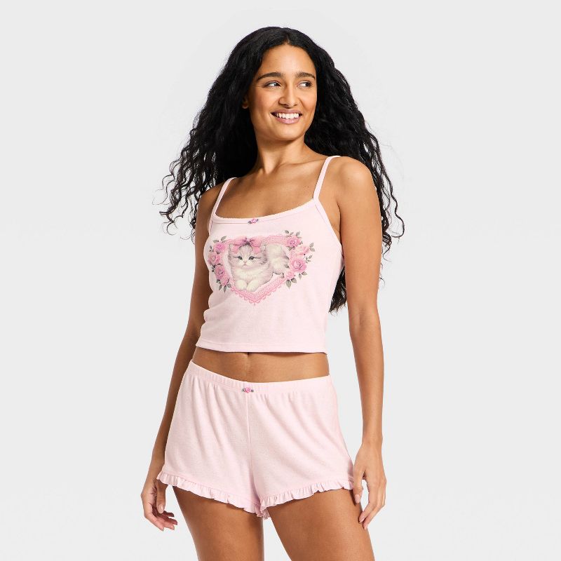 Women's Pointelle Tank Top and Shorts Pajama Set - Wild Fable™ Pink XL