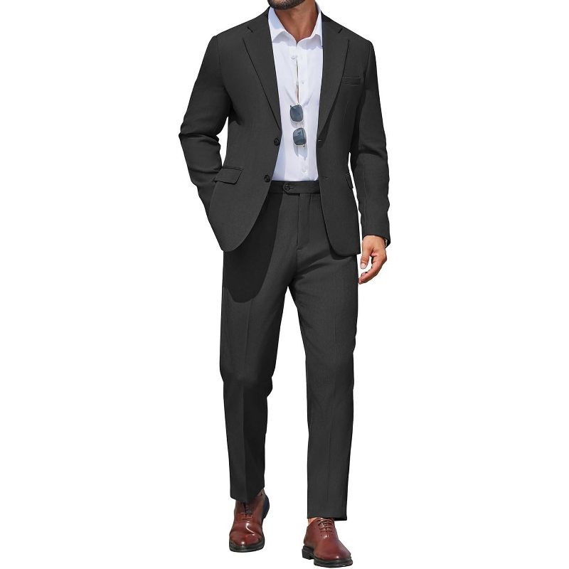 COOFANDY Men's 2 Piece Suits Slim Fit Two Buttons Casual Blazer Jacket and Pants Set Tuxedo Suit for Wedding Prom Business Black 42