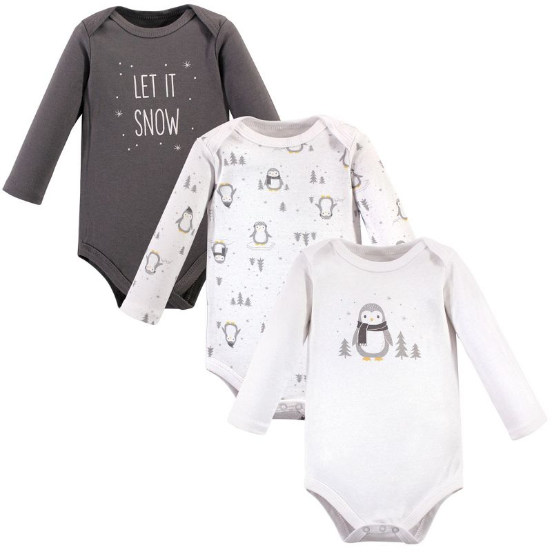 Hudson Baby Cotton Long-Sleeve Bodysuits, Gray Penguin, 3-6 Months